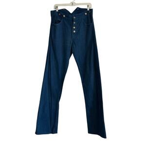 Vintage Blue Denim Pioneer Flare Leg Jeans Mens Sz 30x35 Button Fly Belted Retro